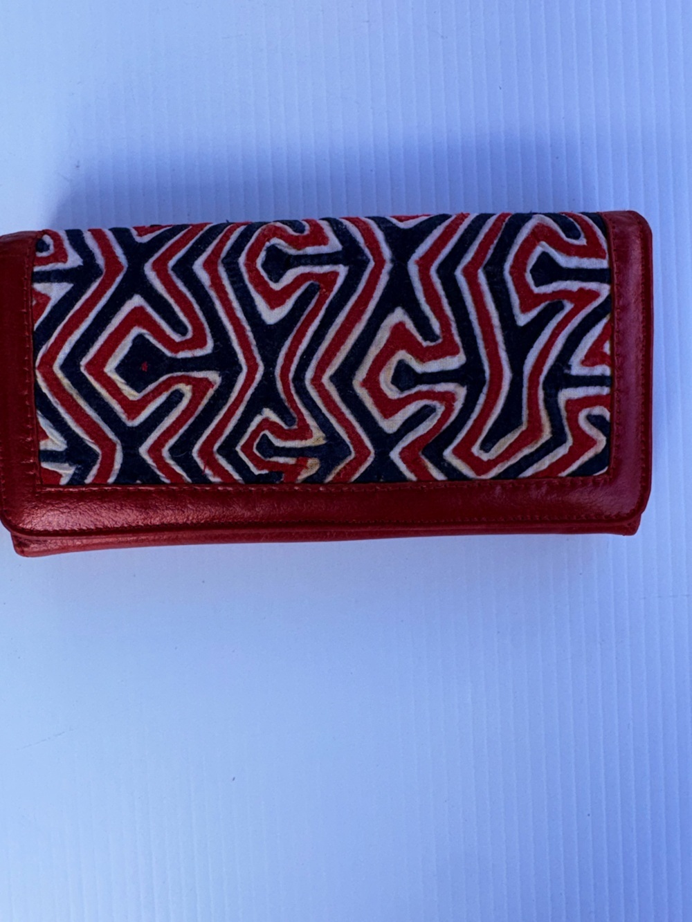 Conley Red Leather Geometric Pattern Continental Wallet